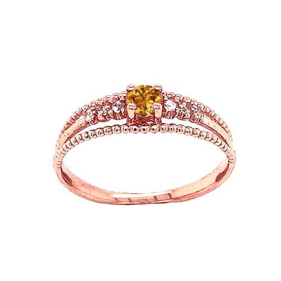 Genuine Citrine and Diamond Modern Engagement/Promise Ring in Gold (Yellow/Rose/White)