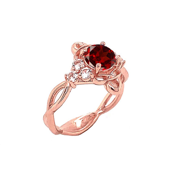Genuine Garnet and White Topaz Engagement/Wedding Ring with Infinity Band in Gold (Yellow/Rose/White)