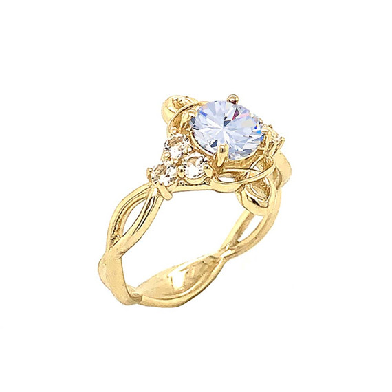 Genuine Blue Topaz and White Topaz Engagement/Wedding Ring with Infinity Band in Gold (Yellow/Rose/White)