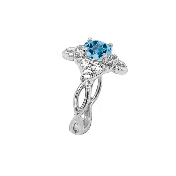 Genuine Blue Topaz and White Topaz Engagement/Wedding Ring with Infinity Band in Sterling Silver