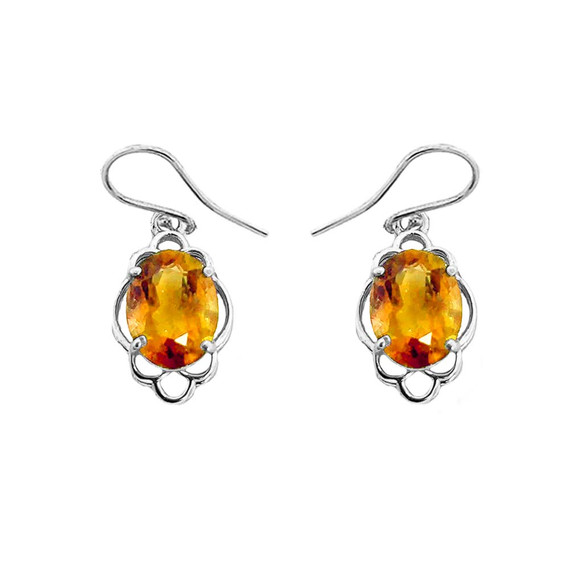 Genuine Gemstone Oval-Shaped Clover Dangle Earrings in Gold (Yellow/Rose/White)
