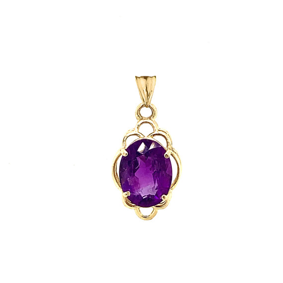 Genuine Amethyst Oval-Shaped Clover Pendant Necklace in Gold (Yellow/Rose/White)