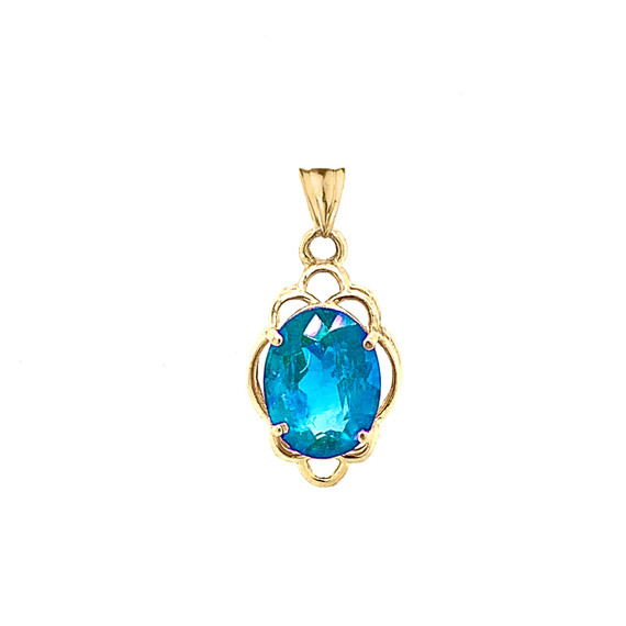 Genuine Blue Topaz Oval-Shaped Clover Pendant Necklace in Gold (Yellow/Rose/White)