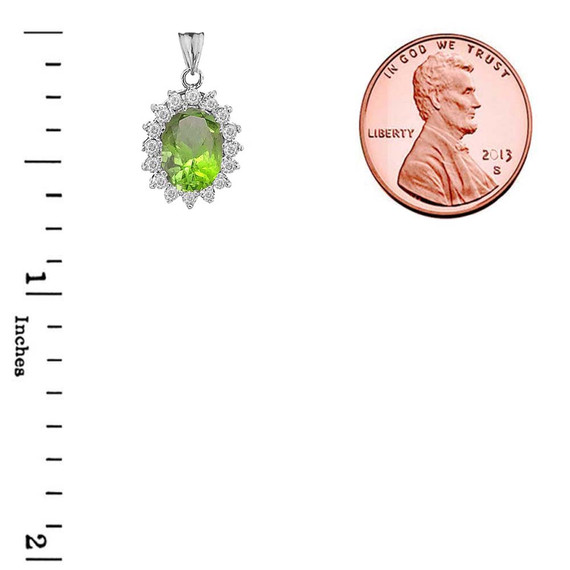 Genuine Peridot and CZ Fancy Pendant Necklace in Sterling Silver