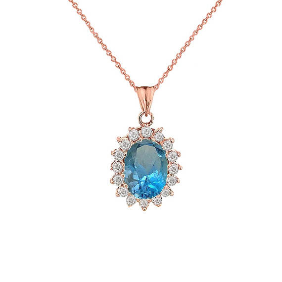 Genuine Blue Topaz Fancy Pendant Necklace in Gold (Yellow/Rose/White)