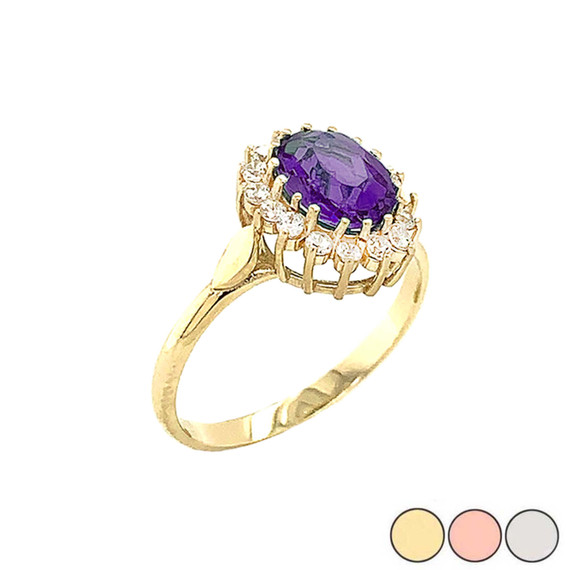 Genuine Amethyst Fancy Engagement/Wedding Solitaire Ring in Gold (Yellow/Rose/White)