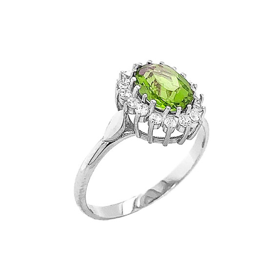 Genuine Peridot Fancy Engagement/Wedding Solitaire Ring in Sterling Silver