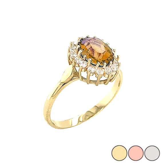 Genuine Citrine Fancy Engagement/Wedding Solitaire Ring in Gold (Yellow/Rose/White)