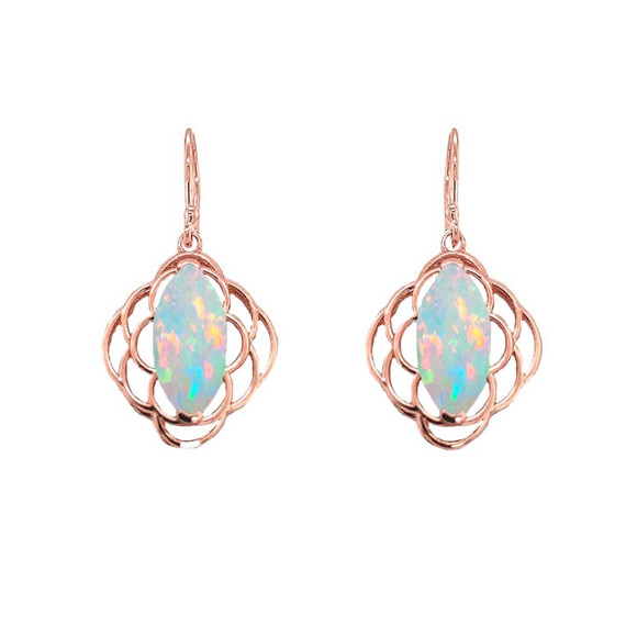 Simulated Opal Open Work Earring In Gold (Yellow/Rose/White)