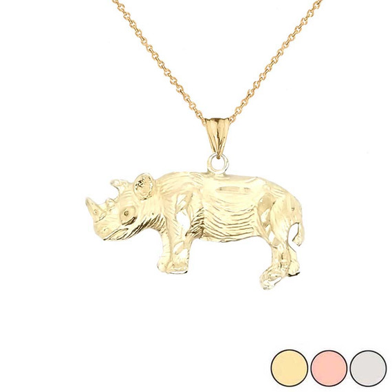 Rhino Pendant Necklace In Gold (Yellow/Rose/White)