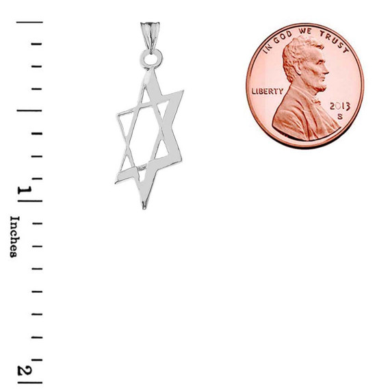 Slanted Star of David Pendant Necklace In Sterling Silver