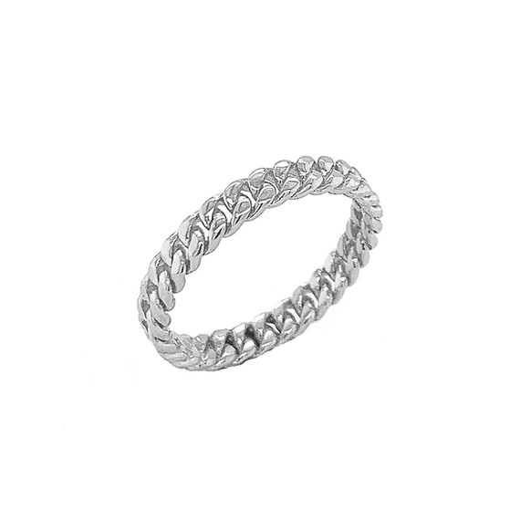 White Gold Cuban Link Band Ring 3MM