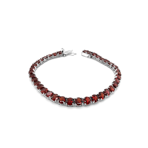 Genuine Garnet Fancy Tennis Bracelet in Sterling Silver