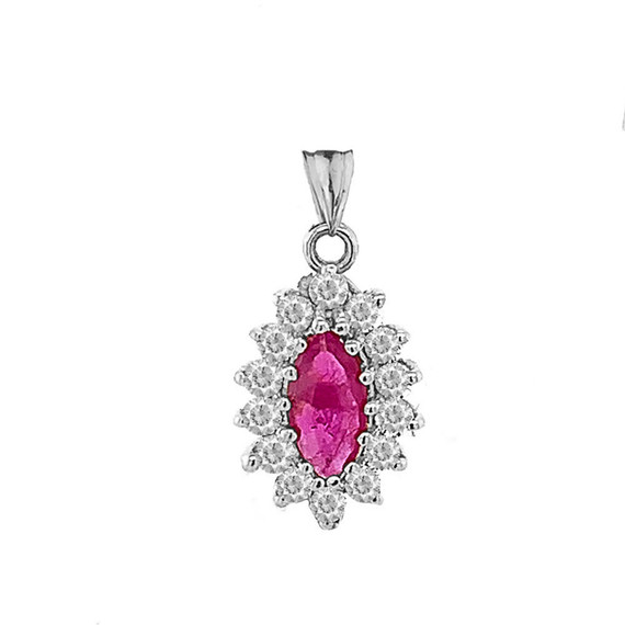 Genuine Ruby Marquise-Shaped Fancy Pendant Necklace in Gold (Yellow/Rose/White)