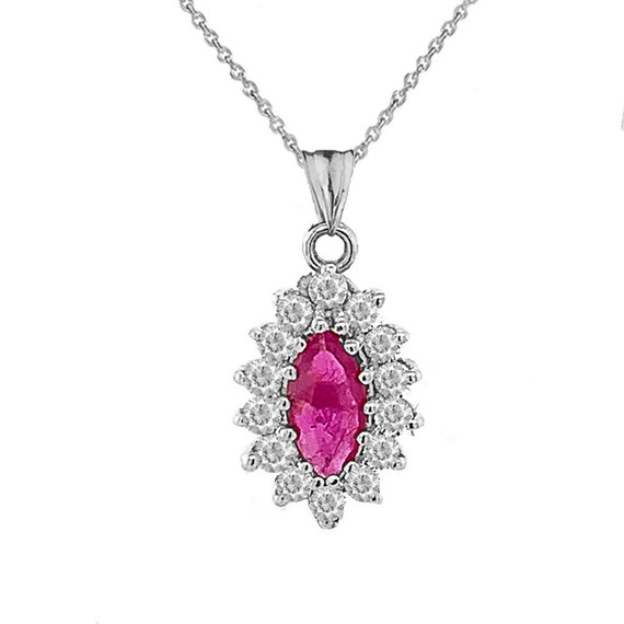 Genuine Ruby Marquise-Shaped Fancy Pendant Necklace in Sterling Silver