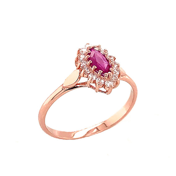 Genuine Ruby Marquise-Shaped Fancy Engagement/Wedding Solitaire Ring in Gold (Yellow/Rose/White)