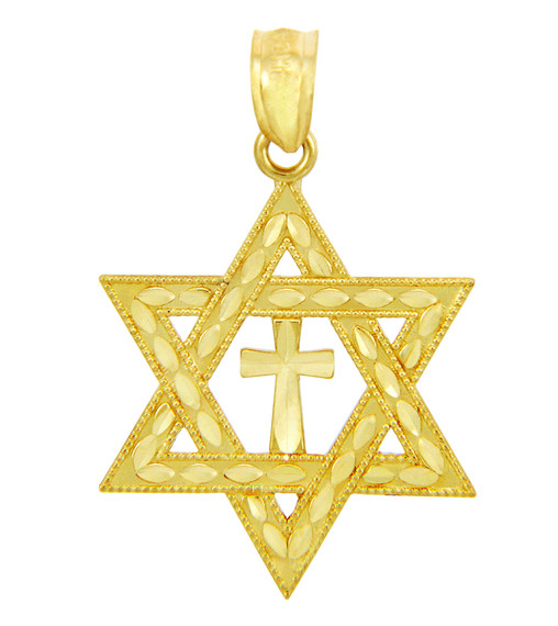 Yellow Gold Jewish Charms and Pendants - Star Cross of David