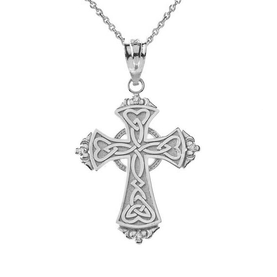 Celtic Trinity Knot Cross Pendant Necklace in Sterling Silver