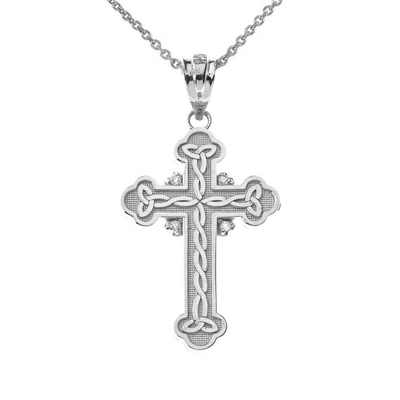 Diamond Celtic Trinity Cross Pendant Necklace in Gold (Yellow/Rose/White)