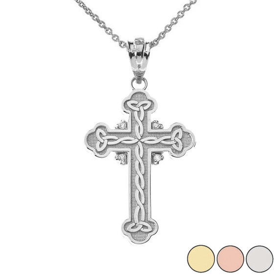 Diamond Celtic Trinity Cross Pendant Necklace in Gold (Yellow/Rose/White)