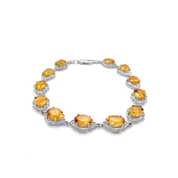 Genuine Amethyst/Citrine/Opal (9 x 7) Open-Work Bracelet in Gold (Yellow/Rose/White)