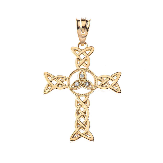 Diamond Trinity Celtic Open Cross Pendant Necklace in Gold (Yellow/Rose/White)