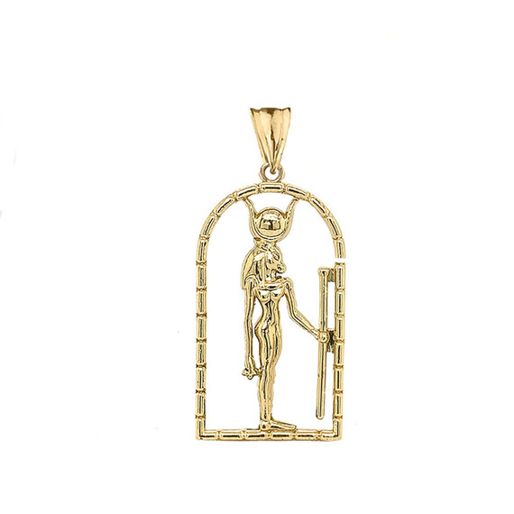 Hathor Egyptian God Pendant Necklace in Gold (Yellow/Rose/White)