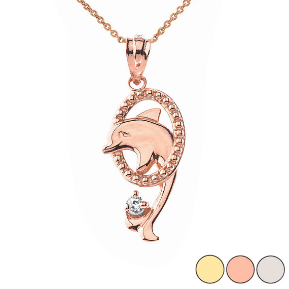 Shiny Dolphin Hoop Pendant Necklace in Gold (Yellow/Rose/White)