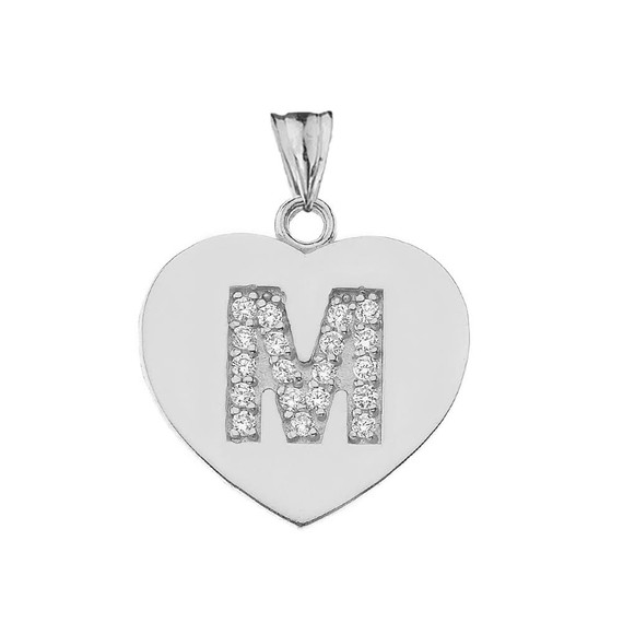 A-Z Heart Diamond Initial Pendant Necklace in Sterling Silver