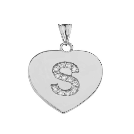 A-Z Heart Diamond Initial Pendant Necklace in Sterling Silver