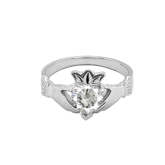 Sterling Silver Birthstone CZ Claddagh Proposal Ring