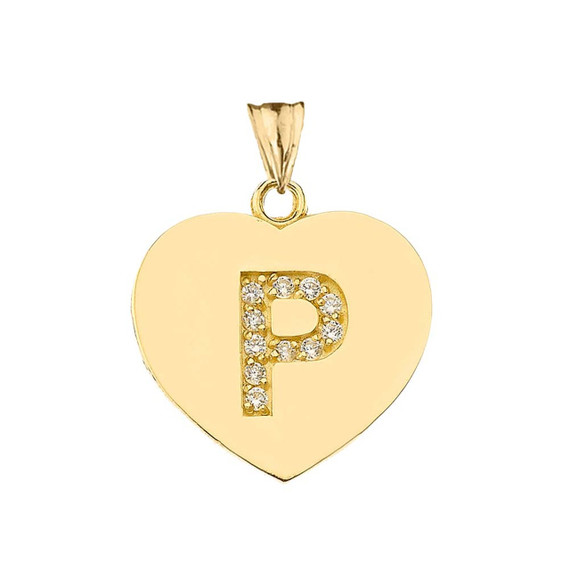 A-Z Heart Diamond Initial Pendant Necklace in Yellow Gold