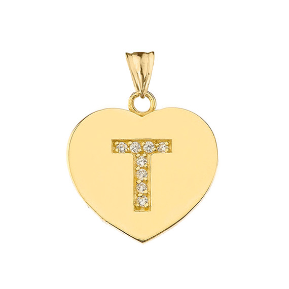 A-Z Heart Diamond Initial Pendant Necklace in Yellow Gold