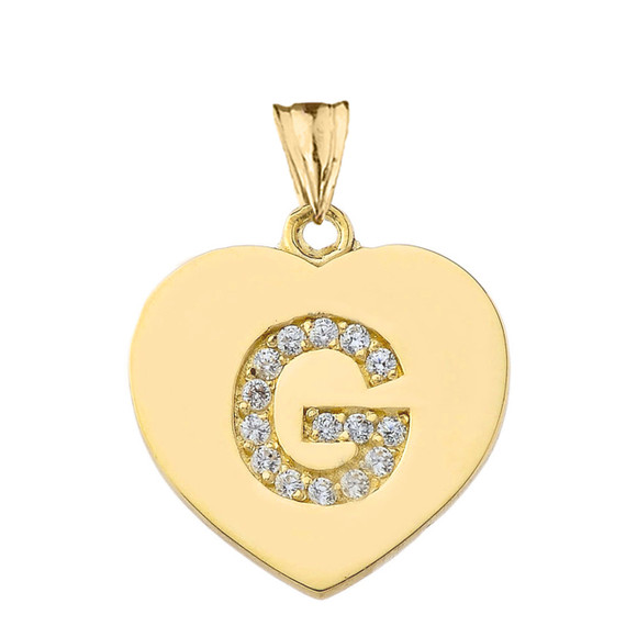 A-Z Heart Diamond Initial Pendant Necklace in Yellow Gold