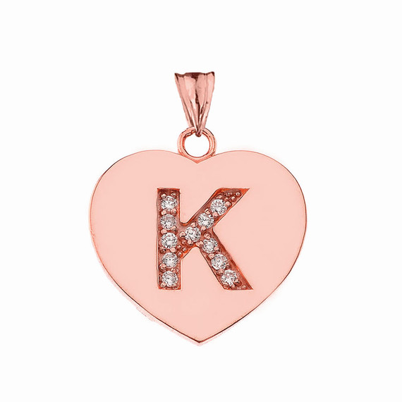 A-Z Heart Diamond Initial Pendant Necklace in Rose Gold
