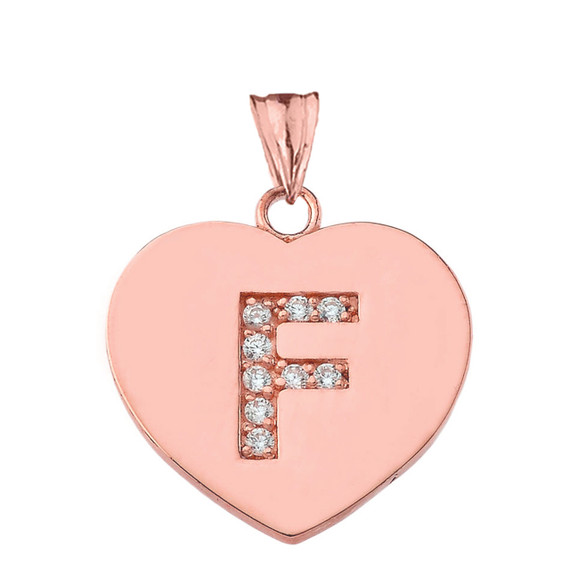 A-Z Heart Diamond Initial Pendant Necklace in Rose Gold
