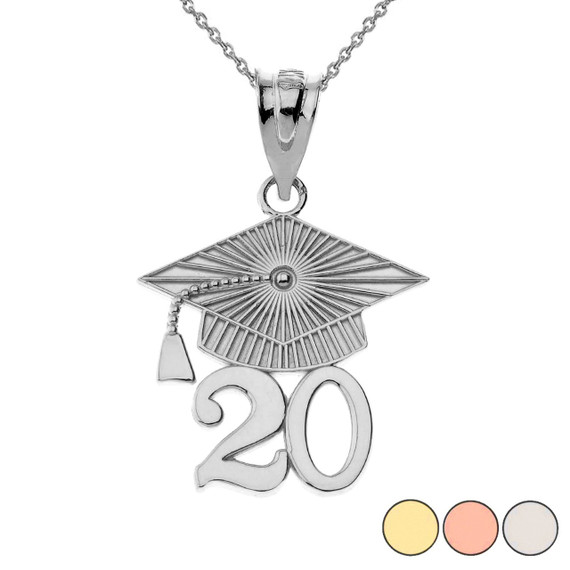 Gold 2020 Graduation Cap Pendant Necklace (Yellow/Rose/White)