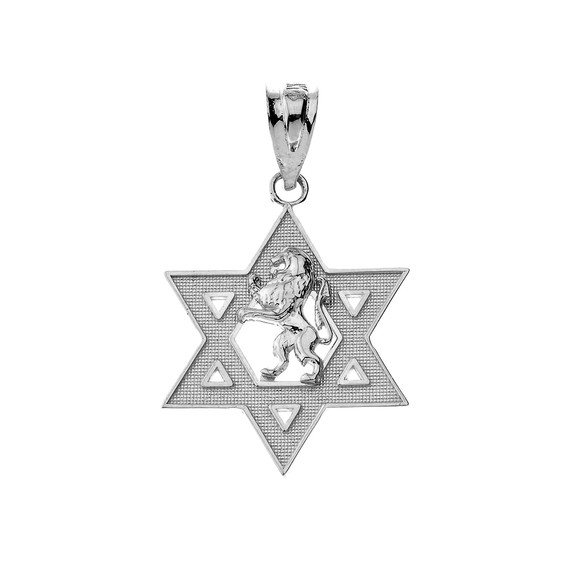 Star of David with Lion of Judah Pendant Necklace in Sterling Silver