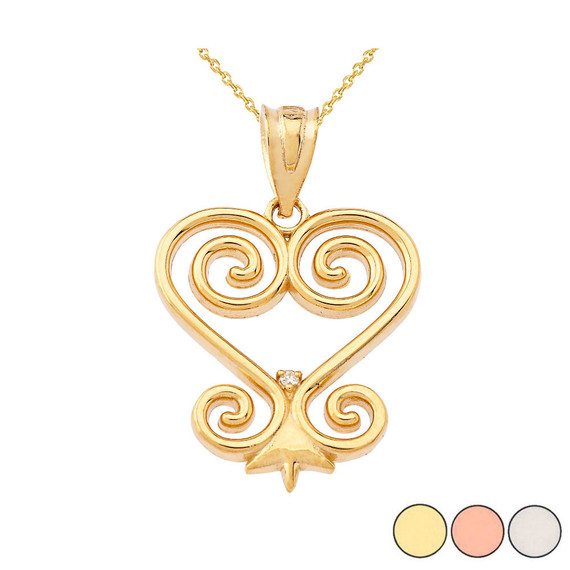 Diamond African Sankofa Pendant Necklace in Gold (Yellow/Rose/White)