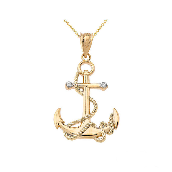 Diamond Nautical Rope Anchor Pendant Necklace in Gold (Yellow/Rose/White)