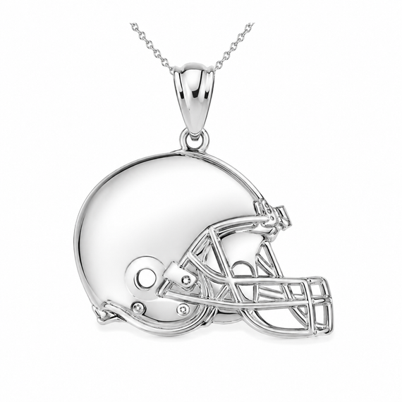 Sterling Silver Football Helmet Pendant Necklace