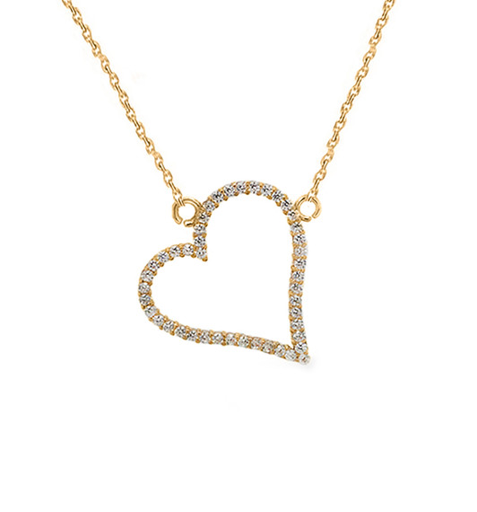 Dainty Studded Heart Necklace in 14k Gold (Yellow/Rose/White)