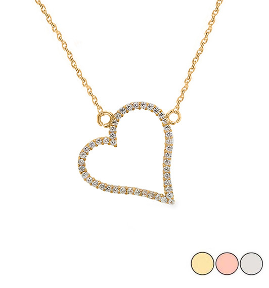 Dainty Studded Heart Necklace in 14k Gold (Yellow/Rose/White)