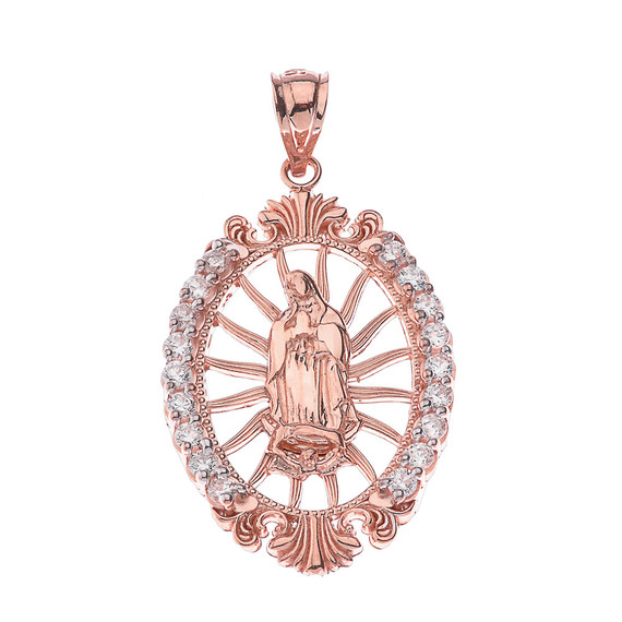 Our Lady of Guadalupe CZ Pendant Necklace in Gold (Yellow/Rose/White)