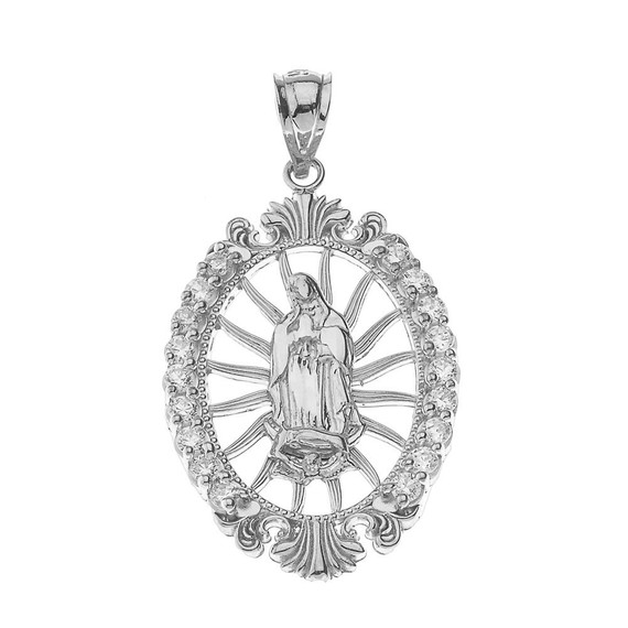 Sterling Silver Our Lady of Guadalupe CZ Pendant Necklace