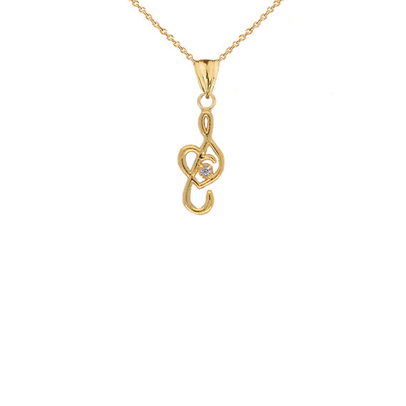 Dainty Diamond Treble Clef Heart Music Note Pendant Necklace in Gold (Yellow/Rose/White)