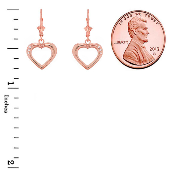 3-Stone Diamond Open Heart Leverback Earrings (Available in Yellow/Rose/White Gold)