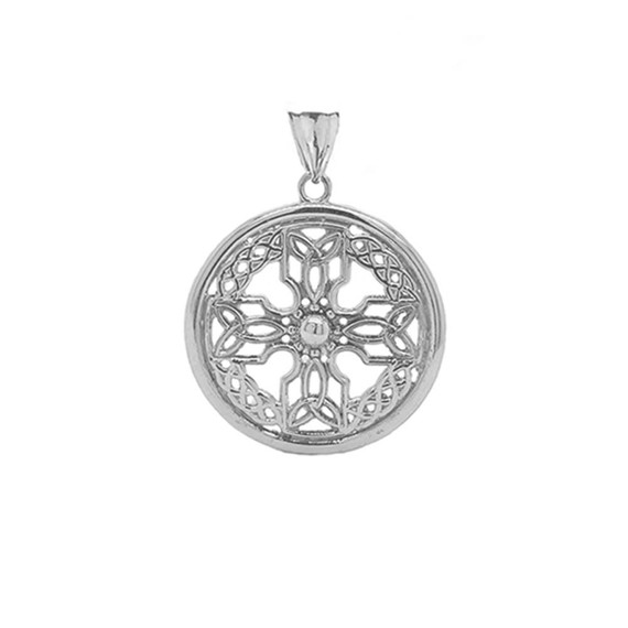Celtic Knot Cross Shield Pendant Necklace in Sterling Silver (Large)