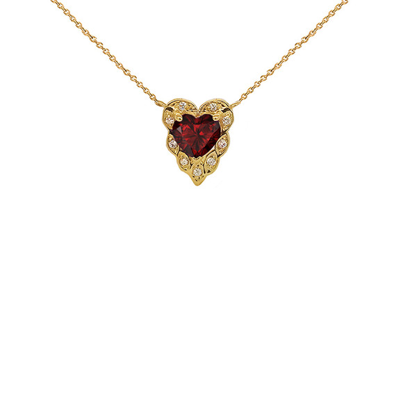Halo Diamond Heart-Shaped Personalized Genuine Birthstone and Necklace in Yellow Gold