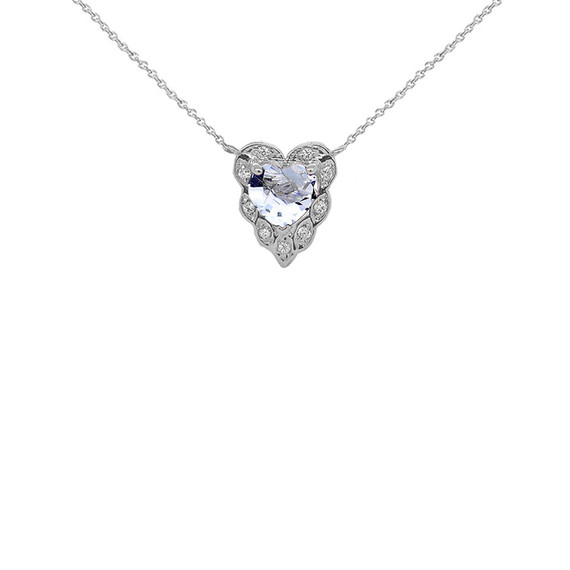 Halo Diamond Heart-Shaped Personalized Genuine Birthstone and Necklace in Sterling Silver